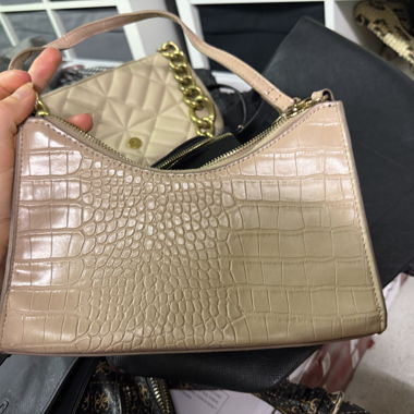 Beige Croco Shoulder Bag