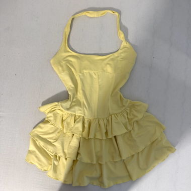 alexander saint yellow ruffle mini dress