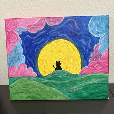 Dipinto gatto al tramonto