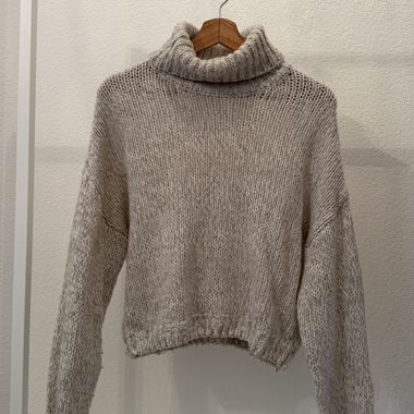 Beiger Grobstrick Rollkragenpullover