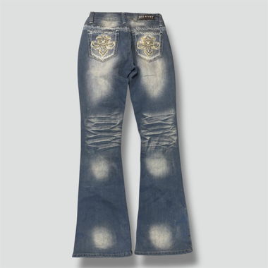 Red Rivet Y2K Stone-Washed Wide-Leg Jeans