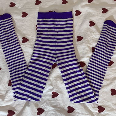 Purple and White Striped Leggings