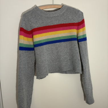 Grey cropped sweater with rainbow stripes