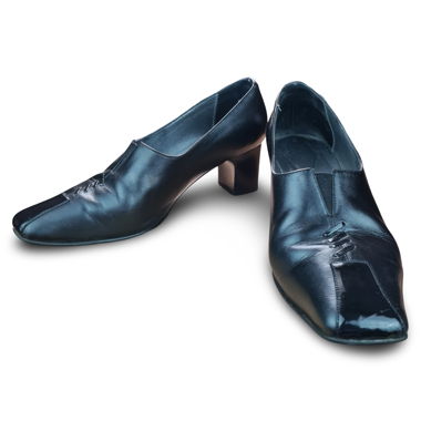 Vintage Black Leather Square Toe Heels 