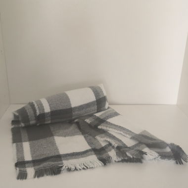 Grey and white checkered winter scarf