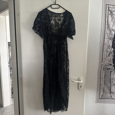 Schwarzer Spitzen-Transparenz-Kimono-Cardigan