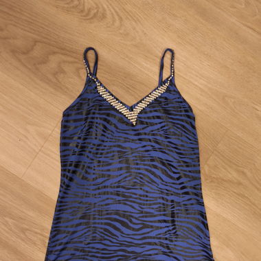 Blue spaghetti top with rhinestone elements