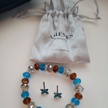 Amenes Schmuckset Armband und Ohrringe Blau/Braun