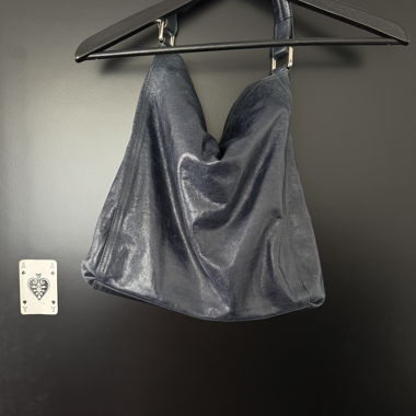 Dunkelblaues Lederschultertasche