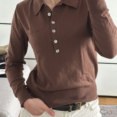 Brown Zara Knit Sweater with Button Placket
