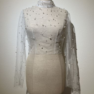 White Mesh Top with Bead Trim