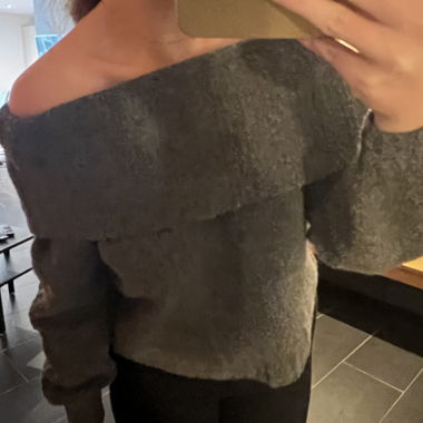 Grey Off-Shoulder Knit Sweater