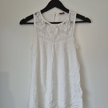 Top Bluse ärmellos weiß Spitze Lace