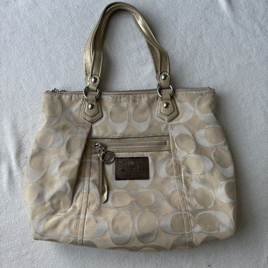 Beige, Cream Gold Big Coach Shoulder Bag