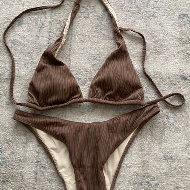 Ensemble bikini triangle brun-beige