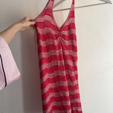 Pink striped knit mini dress