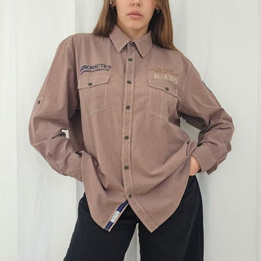Y2K Braun Langarmshirt, Bluse