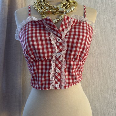 Red Vichy Check Crop Top