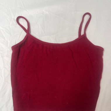 Red ribbed spaghetti-strap top