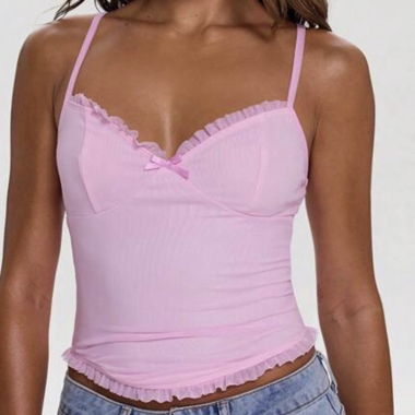 Top corto rosa con spalline