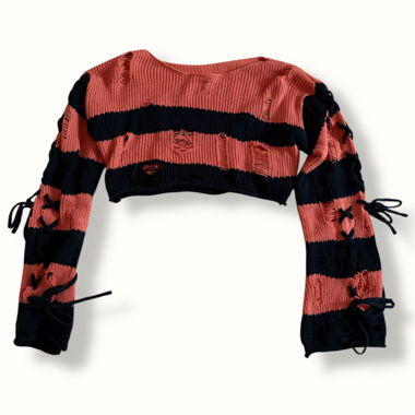 Maglione di Halloween a righe, consumato e corto