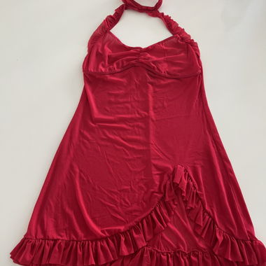 Rotes Neckholder-Kleid transparent 