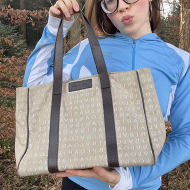 Borsa a spalla Bvlgari in tela beige