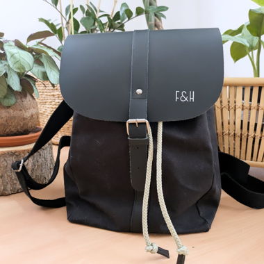 Fitz & Huxley Rucksack schwarz Leder Canvas  