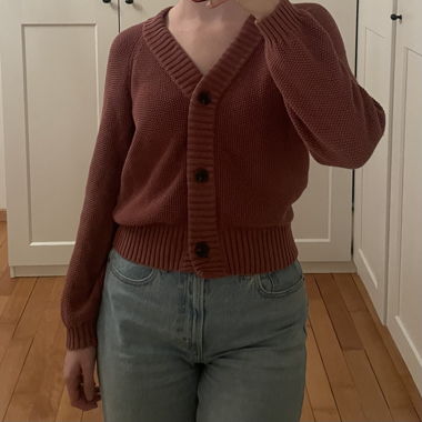 Cardigan in maglia rosa antico