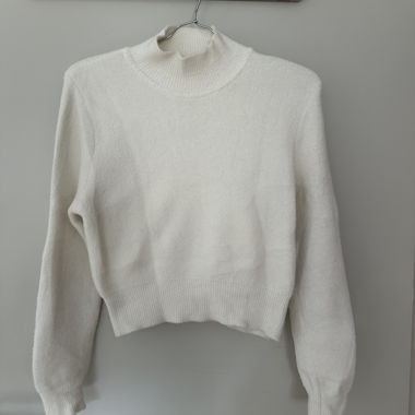 Pull court blanc col montant S