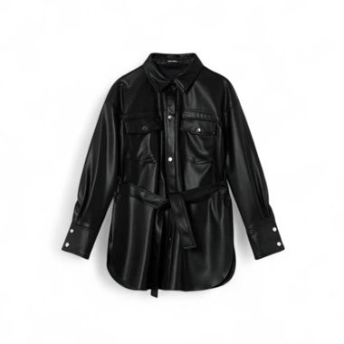 TALLY WEIJL VESTE EN CUIR NOIRE AVEC DÉTAIL NOUÉ