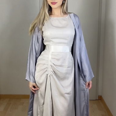 abaya set grau und lila bedecktes maxi kleid