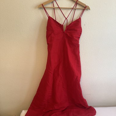 Red spaghetti-strap dress