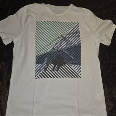 Weisses T-Shirt mit Berg-Print, Grösse M