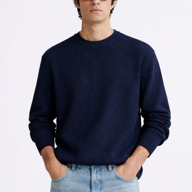 Strickpullover aus strukturiertem Baumwollstoff – Marineblau