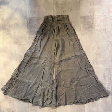 Pantalon long en lin gris/vert
