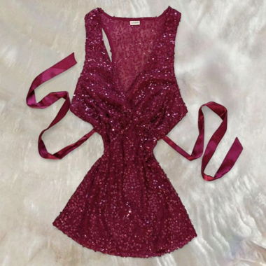 top con paillettes rosa vintage con fiocco in nastro di velluto