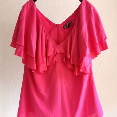 BIBA UK fuchsia hot pink ruffle boho chic blouse 
