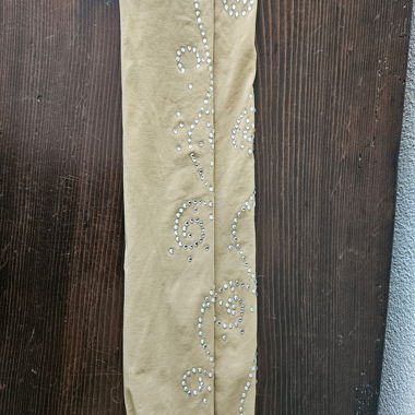 Beige figure skating leg warmers with rhinestones