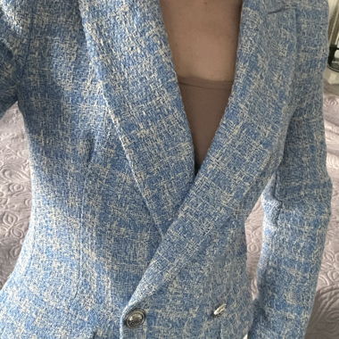 ZARA blue tweed double-breasted blazer