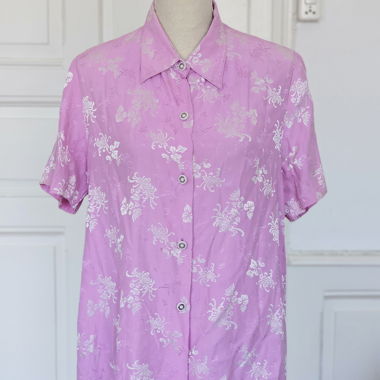 Blusa Vintage Rosa a Maniche Corte Asia Fiori