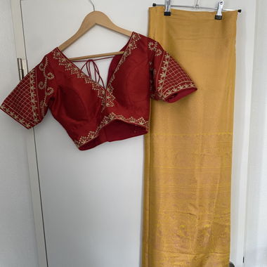 Indischer Saree Rot/Gelb/Gold