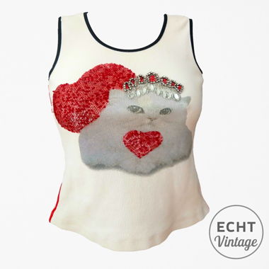 Vintage Marc Cain Top Y2K Katze Pailetten rot