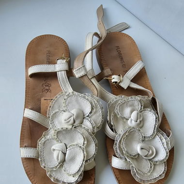 FLORENS Women's Floral Leather Sandals 