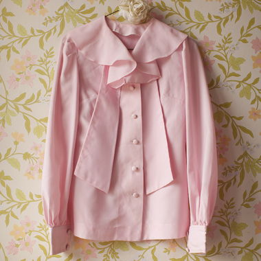 Romantic 80s Pink Shirt with Ruffle Collar