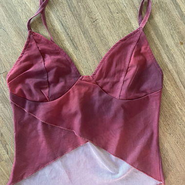 Pink satin top with spaghetti straps