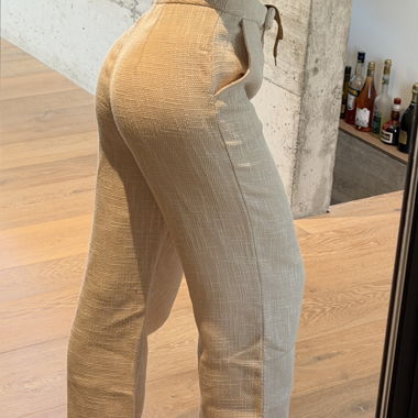 Pantaloni beige in lino a gamba larga