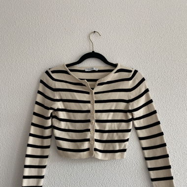 Stradivarius Cardigan beige schwarz Streifen Gr. S