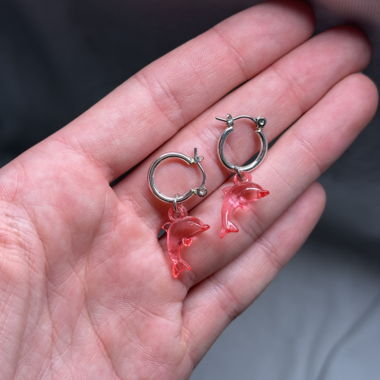 funky pink dolphin earrings