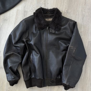 Vintage Bomber-Lederjacke mit Kunstfellkragen
